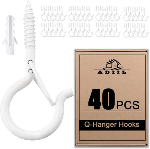 Vista 16 de ADIIL 12 ganchos Q con hebilla de seguridad, ganchos de tornillo resistentes al viento para colgar luces de cadena al aire libre, plantas, luces