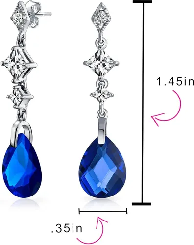 Vista 4 de Briolette - Pendientes de lágrima con forma de pera con circonita cúbica cúbica para mujer, plata de ley