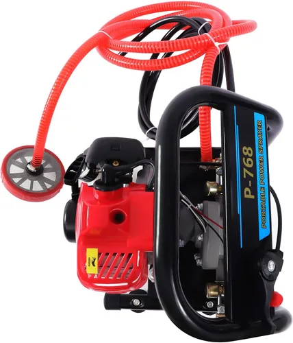 Vista 4 de Pulverizador de polvo de niebla de alta presión de 26CC de 2 tiempos, máquina de pulverización agrícola de gasolina de mano 0.9HP, pulverizador a