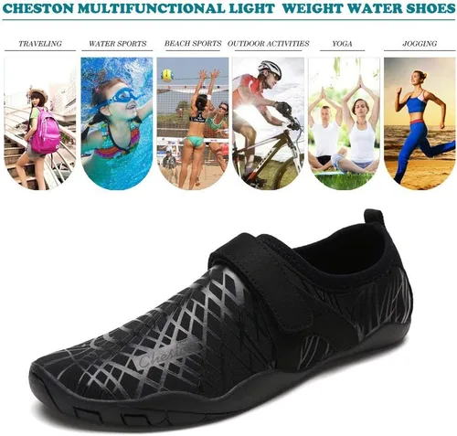 Vista 7 de Cheston Zapatos acuáticos descalzos de secado rápido para hombre y mujer Negro (All-Black)