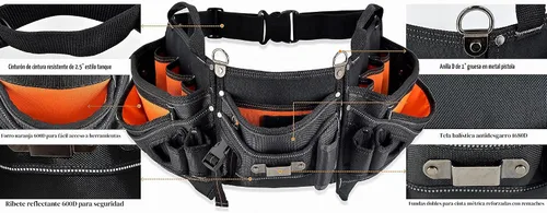 Vista 7 de WELKINLAND Cinturón de herramientas de carpintero de 18 bolsillos - Bolsa de herramientas para construcción y HVAC para hombres