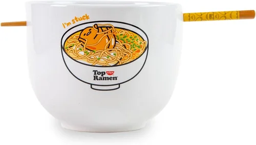 Vista 8 de Gudetama - Juego de vajilla japonesa de cerámica Incluye cuenco de ramen de 20 onzas y palillos de madera Juego de platos de comida asiática