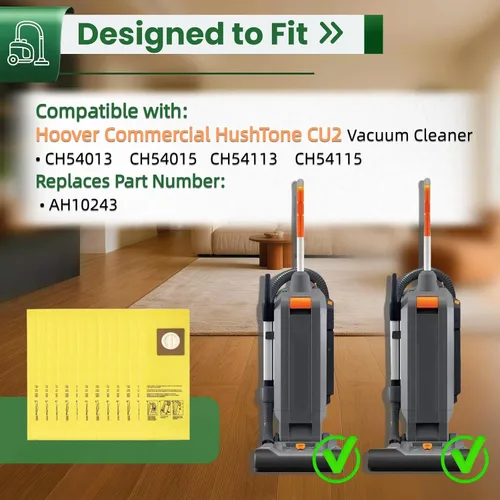Vista 2 de Paquete de 12 bolsas de repuesto para aspiradora Hoover HushTone Commercial CU2 CH54113, CH54115 Series Filtración de doble capa y diseño a prueba