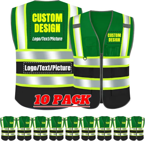 Vista 28 de BeautyWill Chaleco de seguridad con logotipo personalizado Class2 Chaleco reflectante de alta visibilidad con bolsillos y cremallera chaleco