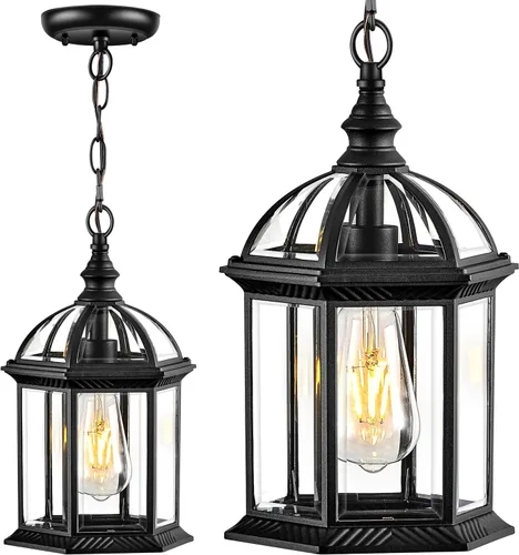 Vista 10 de VIANIS Luces colgantes grandes de 20 pulgadas para exteriores del atardecer al amanecer, luz colgante exterior negra, luces de techo exteriores
