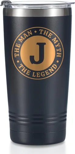 Vista 26 de Taza The Man the Myth the Legend con iniciales, vaso de viaje de acero inoxidable con monograma para hombres, divertida taza de café personalizada