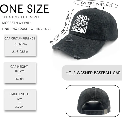 Vista 3 de CLAYTOX Dad The Man The Myth The Fishing Legend Trucker Hat Running Hats for Women AllBlack Mens Baseball Cap Gifts for Him