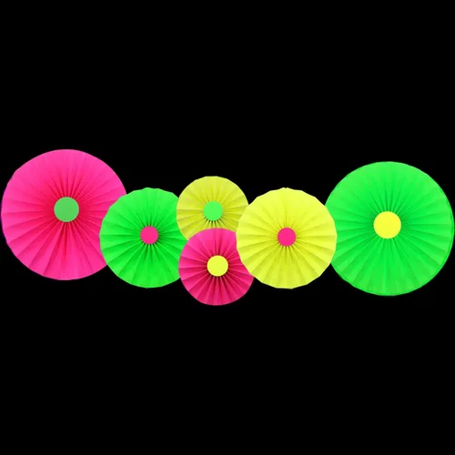 Vista 12 de Serpentinas de guirnalda de papel de neón redondas UV de 115 pies, decoraciones de luz negra para suministros de fiestas que brillan y decoraciones