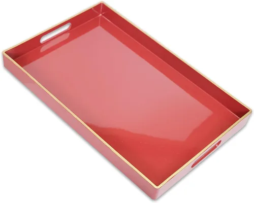 Vista 11 de Bandeja decorativa redonda azul con asas, bandeja de servir elegante de 13" para mesa de café, estilo otomano para sala de estar, baño, exteriores