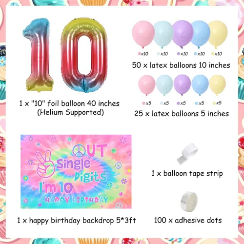 Vista 2 de Decoraciones de cumpleaños número 10 para niñas, juego de guirnalda de globos de macarrón con un solo dígito con texto en inglés "I'm 10" Backdrop