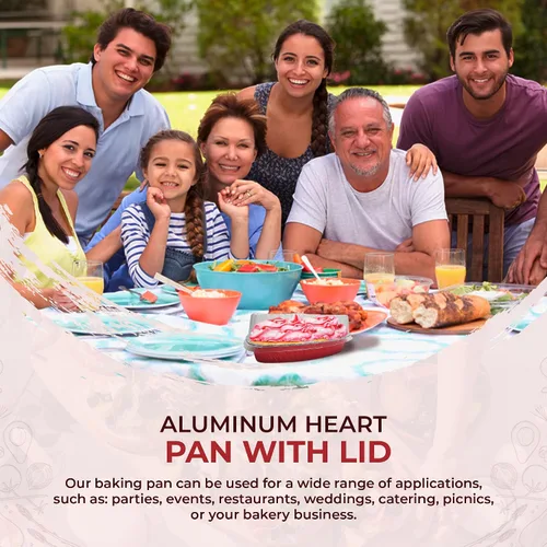 Vista 6 de KitchenDance - Molde de aluminio desechable en forma de corazón con tapa de cúpula a presión, sartén de papel de aluminio de 8 pulgadas perfecto