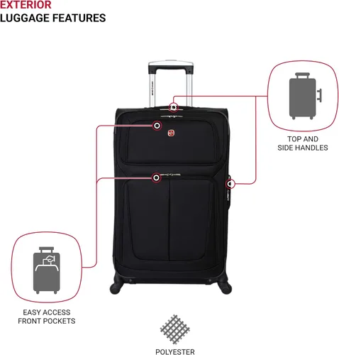 Vista 3 de SwissGear, Negro, 3 Piece Set (212527), Equipaje Sion Softside con ruedas giratorias