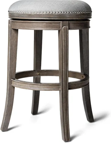 Vista 9 de Maven Lane Alexander Taburete de bar sin espalda de 31 pulgadas con reposapiés, madera maciza marrón y tapicería sintética marrón oscuro, ideal
