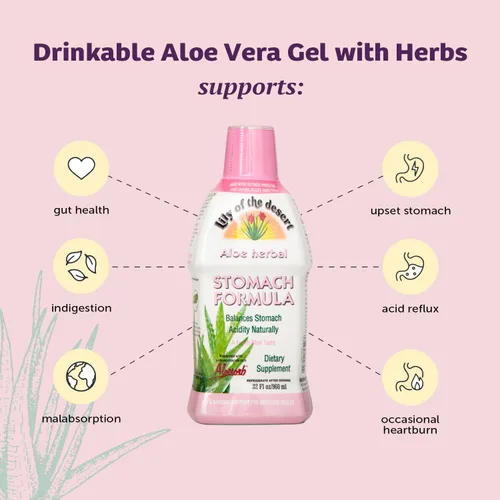 Vista 4 de Lily Of The Desert Fórmula estomacal, jugo orgánico de aloe vera con olmo resbaladizo, manzanilla, menta y jengibre para la salud intestinal