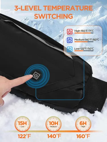Vista 2 de Bolsa de calentador de manos con calefacción, manopla eléctrica de calentamiento de 3 etapas, banco de energía portátil recargable de 10000 mAh