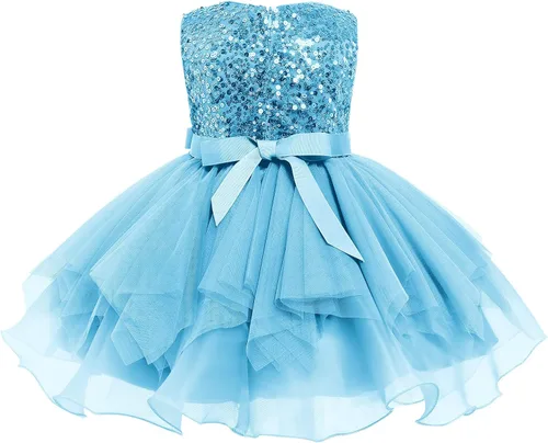 Vista 3 de Vestidos de niña de flores sin mangas de lentejuelas hinchado vestido de tul de la boda de la dama de honor del concurso bautismo cumpleaños vestido