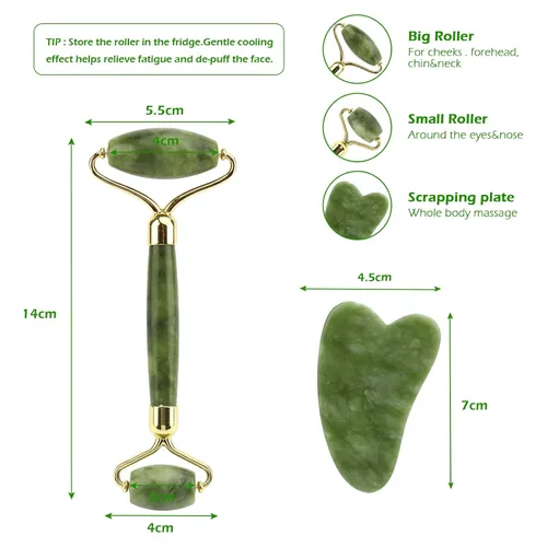 Vista 5 de Deciniee Juego de rodillo de jade y gua Sha - Masajador facial de belleza y herramienta Guasha para ojos, cuello, cuerpo - 2 en 1 herramientas