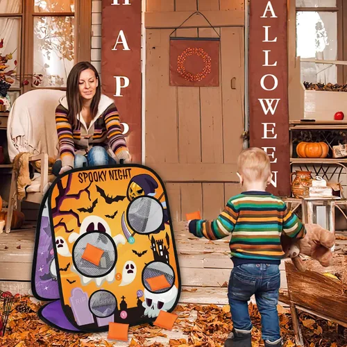 Vista 3 de Juegos de Halloween para fiestas infantiles, espeluznante lanzamiento de bolsas de frijoles, juegos de fiesta de Halloween, juego de carnaval