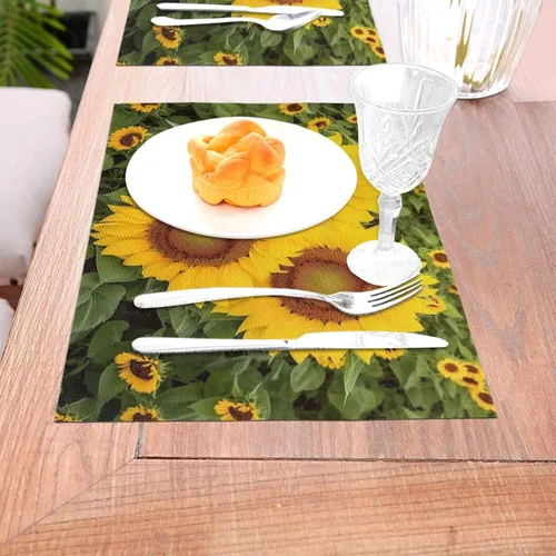 Vista 3 de Juego de 1 manteles individuales en forma de corazón de vinilo de PVC con forma de girasol, resistentes al calor, manteles individuales