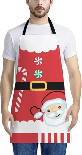 Vista 2 de Dreaweet Delantal de cocina unisex con cuello ajustable de Navidad Bonito Papá Noel.