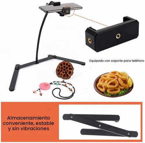Vista 5 de Trípode ajustable con soporte para teléfono celular, soporte para teléfono superior, soporte en línea para enseñanza en línea para transmisión