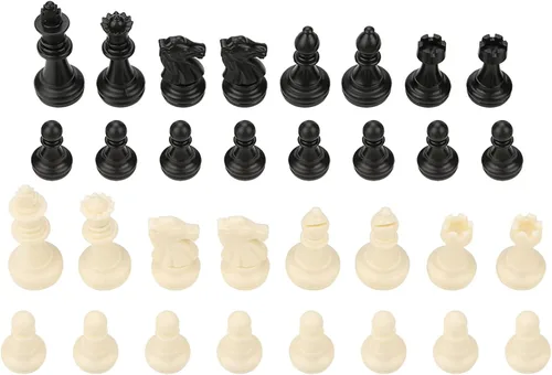 Vista 2 de Juego completo de 32 piezas de ajedrez en blanco y negro internacional, 32 piezas de ajedrez estándar de repuesto, piezas de ajedrez de plástico