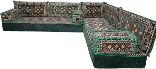 Vista 16 de arabicsofa Juego de asientos Jalsa en forma de L – Majlis árabe hecho a mano con almohadas de respaldo