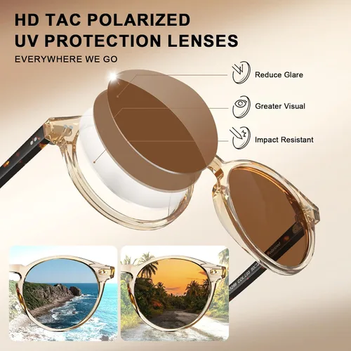 Vista 46 de CARFIA Gafas de sol redondas de acetato para hombre, polarizadas, protección UV, gafas de sol clásicas retro CA5289L