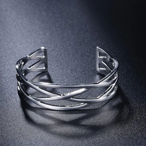 Vista 3 de JHWZAIY Brazalete de plata de ley 925 para mujer, brazalete abierto hueco para mujer