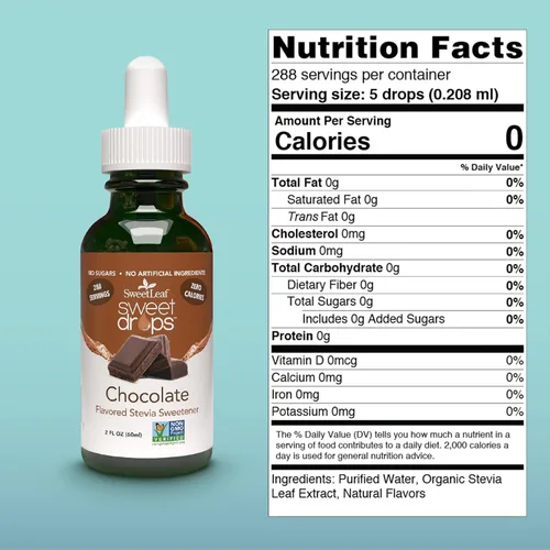 Vista 2 de Stevia líquida Sweetleaf, 2 onzas Gotas dulces, extracto orgánico de hoja de stevia, cero calorías, sin eritritol, sustituto del azúcar