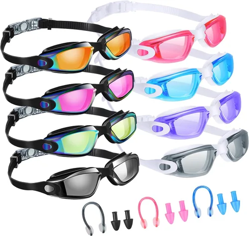 Vista 2 de Konohan Paquete de 8 gafas de natación sin fugas para adultos, protección UV, gafas de piscina con clip para la nariz