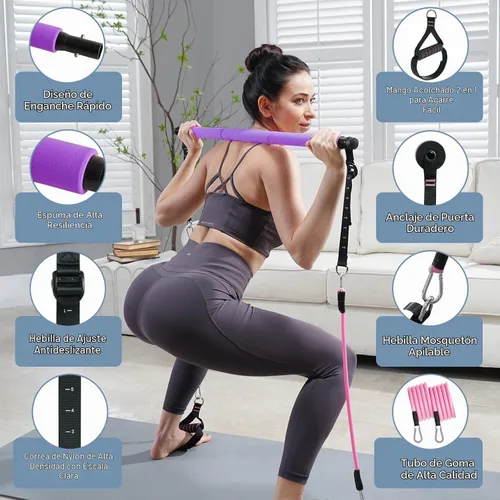 Vista 3 de Kit de Barra de Pilates Kisnbld con Bandas de Resistencia, Barra de Pilates Multifuncional con 3 Bandas de Resistencia para Ejercicios, Equipo