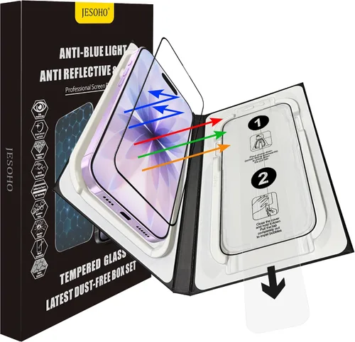 Vista 17 de Protector de pantalla de luz azul para iPhone 11, iPhone XR (6.1") HD con bloqueo de luz azul, película de vidrio templado, protección