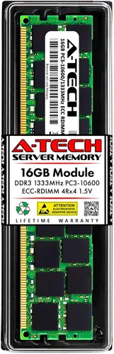 Vista 100 de A-Tech 4GB DDR3 1333MHz PC3-10600R ECC RDIMM 1Rx4 Rango único 1.5V Registrado DIMM 240-Pin Módulo de actualización de memoria RAM de servidor