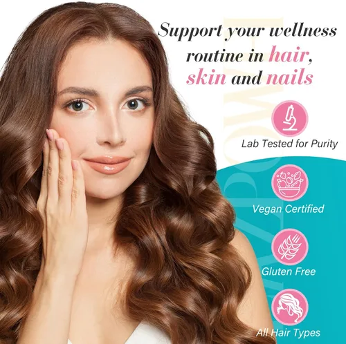 Vista 3 de Gomitas de biotina, vitaminas para la piel y las uñas para hombres y mujeres, vitamina B7 vegana, apoya el crecimiento del cabello y uñas más
