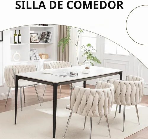 Vista 6 de Juego de 2 Sillas de Comedor de Terciopelo, Sillas Tapizadas para Comedor con Patas de Metal, Sillas de Comedor Modernas 2, Sillas Modernas de Beige
