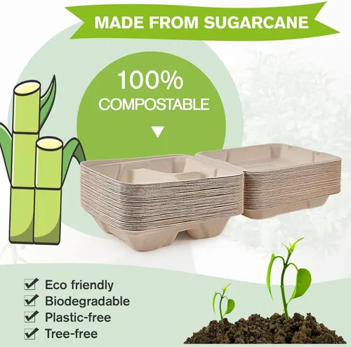 Vista 3 de ECOLipak Paquete de 300 recipientes con forma de ostra para llevar, 100% compostables y desechables, recipientes para llevar comida de 20,3 x 20,3 3