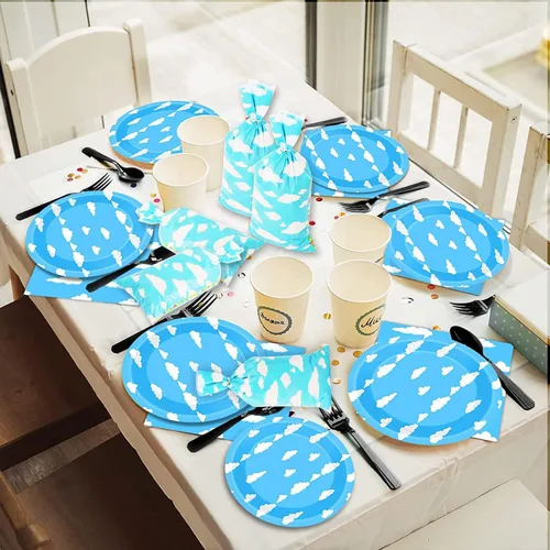 Vista 5 de Lecferrarc 100 bolsas de golosinas con estampado de nubes blancas y cielo azul, nubes blancas, bolsas de dulces de celofán, recuerdos de fiesta