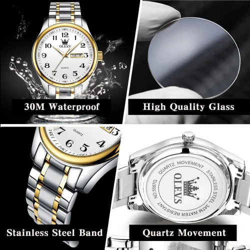 Vista 5 de OLEVS Reloj de negocios de lujo esfera grande fácil de leer reloj analógico de cuarzo con fecha de día relojes clásicos impermeables con números