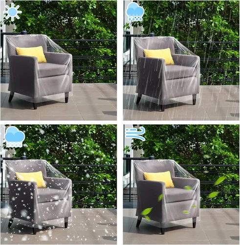 Vista 3 de Tudomro 4 fundas para sillas de plástico para exteriores, impermeables para sillón, transparentes, a prueba de polvo, funda de sofá de plástico