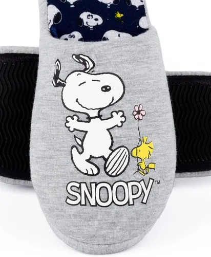 Vista 4 de PEANUTS Snoopy - Pantuflas para mujer en color gris marga, calzado de dibujos animados de Snoopy y Woodstock para mujer Zapatos de casa sin cordones