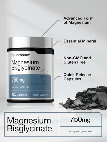 Vista 4 de Horbäach Bisglicinato de magnesio 120 cápsulas 750 mg Suplemento sin OMG y sin gluten Suplemento sin OMG y sin gluten
