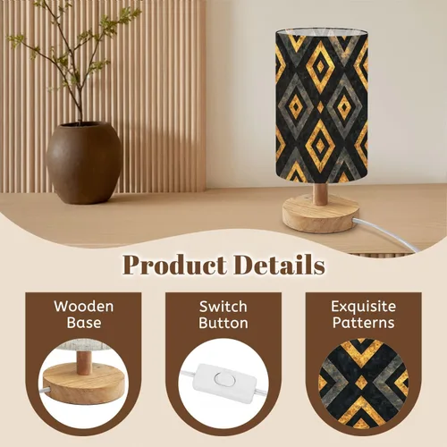 Vista 5 de Lámpara de mesa de noche, vibrante tono tierra, estilo africano, acuarela, lienzo regulable con pantalla de tela de lino, base de madera, mesita