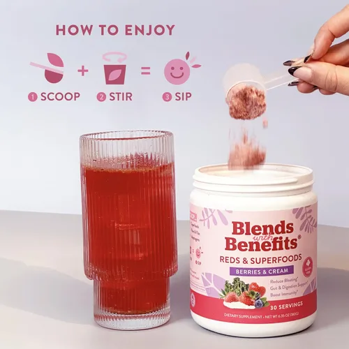 Vista 6 de 360 Nutrition Mezcla con beneficios Rojos y superalimentos para antioxidantes naturales y polifenoles, con frutas y verduras, digestión