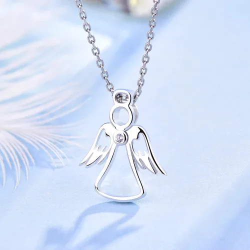 Vista 3 de FJ 925 Silver Angel Necklace for Women, Guardian Angel Drop Earrings Bracelet, 18K Yellow GoldSterling Silver Angel Jewelry Set
