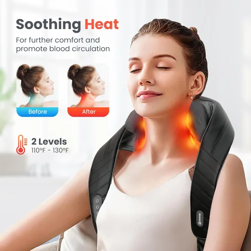 Vista 4 de COMFIER Masajeador de cuello inalámbrico y cojín de asiento de masaje