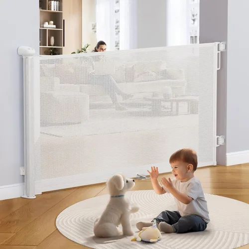 Vista 14 de Uamector Puerta retráctil para bebés y perros, puerta de seguridad de malla ajustable que se extiende hasta 72 pulgadas de ancho y 34 pulgadas