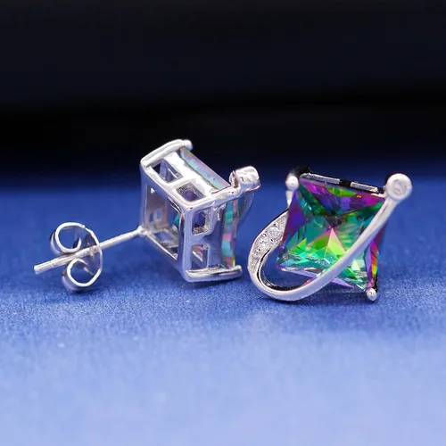 Vista 7 de Uloveido T295 - Juego de collar, anillo y aretes con topacio de cristal cuadrado grande