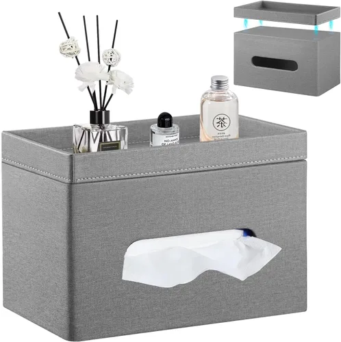 Vista 9 de YAPISHI Caja de pañuelos grande rectangular con almacenamiento de bandeja, soporte de pañuelos faciales de piel sintética, se adapta a 230