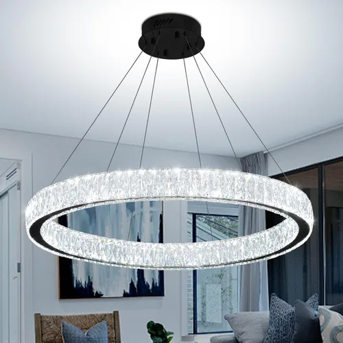 Vista 20 de Araña de Cristal LED Moderna Regulable de 8" Anillo Dorado Luminarias Colgantes para Isla de Cocina Comedor Sala de Estar